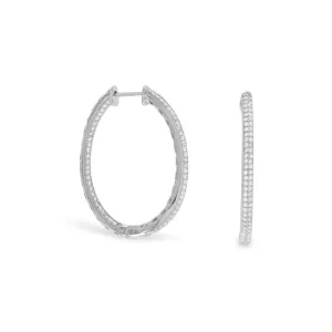 Rhodium Plated CZ In/Out Hoop Earrings