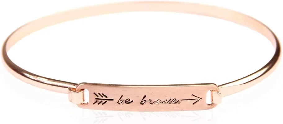 RIAH FASHION Inspirational Message Quote Engraved Bar Metallic Tag Bracelet - Lettering Cuff Bangle Christian Bible Religious, Amazing Grace, Blessed, Faith Prayer