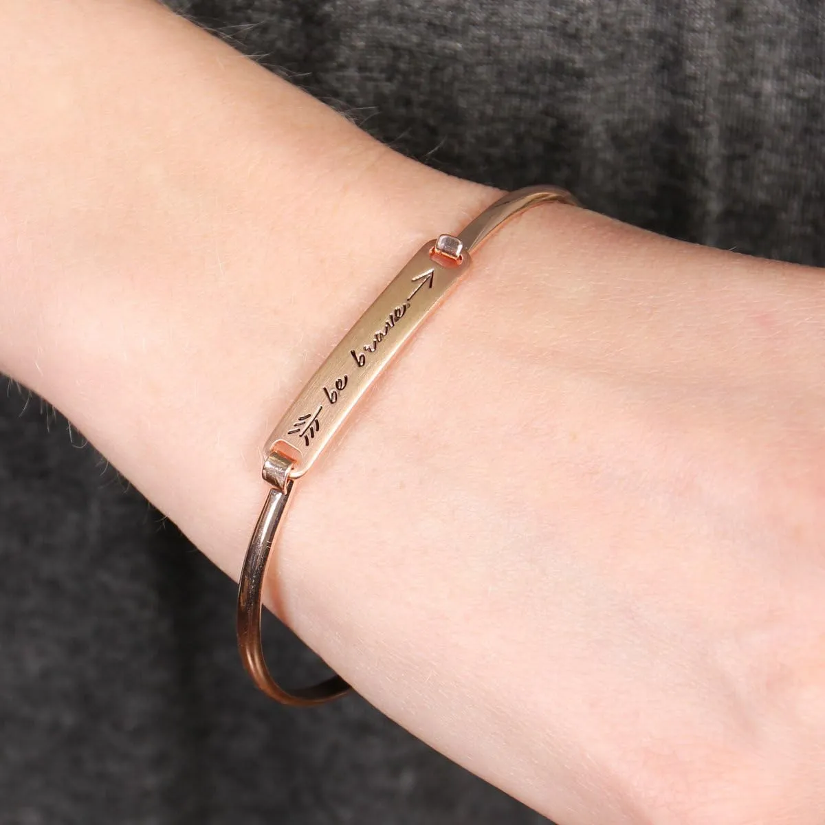 RIAH FASHION Inspirational Message Quote Engraved Bar Metallic Tag Bracelet - Lettering Cuff Bangle Christian Bible Religious, Amazing Grace, Blessed, Faith Prayer