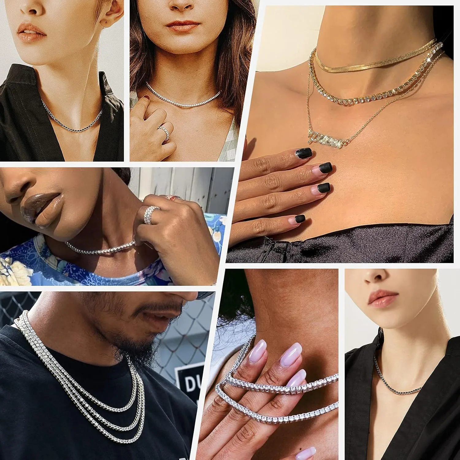 Richsteel Clear/Black 3mm Cubic Zirconia Tennis Chain Necklace for Women and Men 16/18 Inch Stainless Steel/Gold Plated Jewelry(with Gift Box)