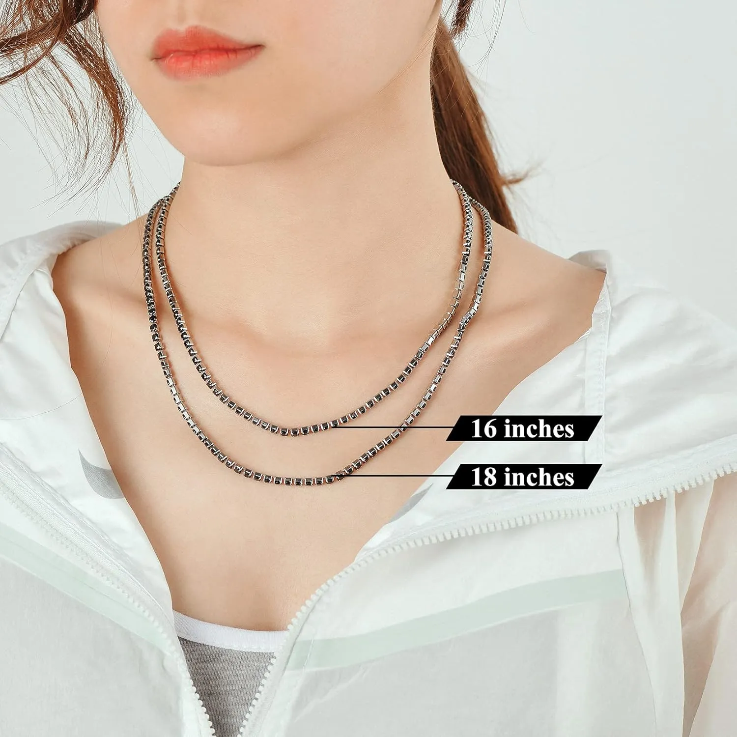 Richsteel Clear/Black 3mm Cubic Zirconia Tennis Chain Necklace for Women and Men 16/18 Inch Stainless Steel/Gold Plated Jewelry(with Gift Box)