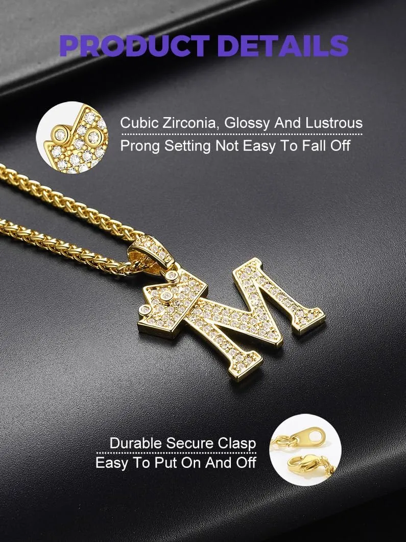 Richsteel Initial Necklace for Men A-Z 18K Gold Plated Crown Shiny Cubic Zirconia Monogram Pendant for Women Fashion Jewelry