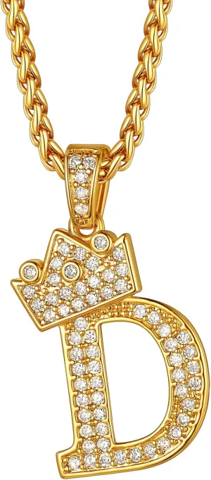Richsteel Initial Necklace for Men A-Z 18K Gold Plated Crown Shiny Cubic Zirconia Monogram Pendant for Women Fashion Jewelry