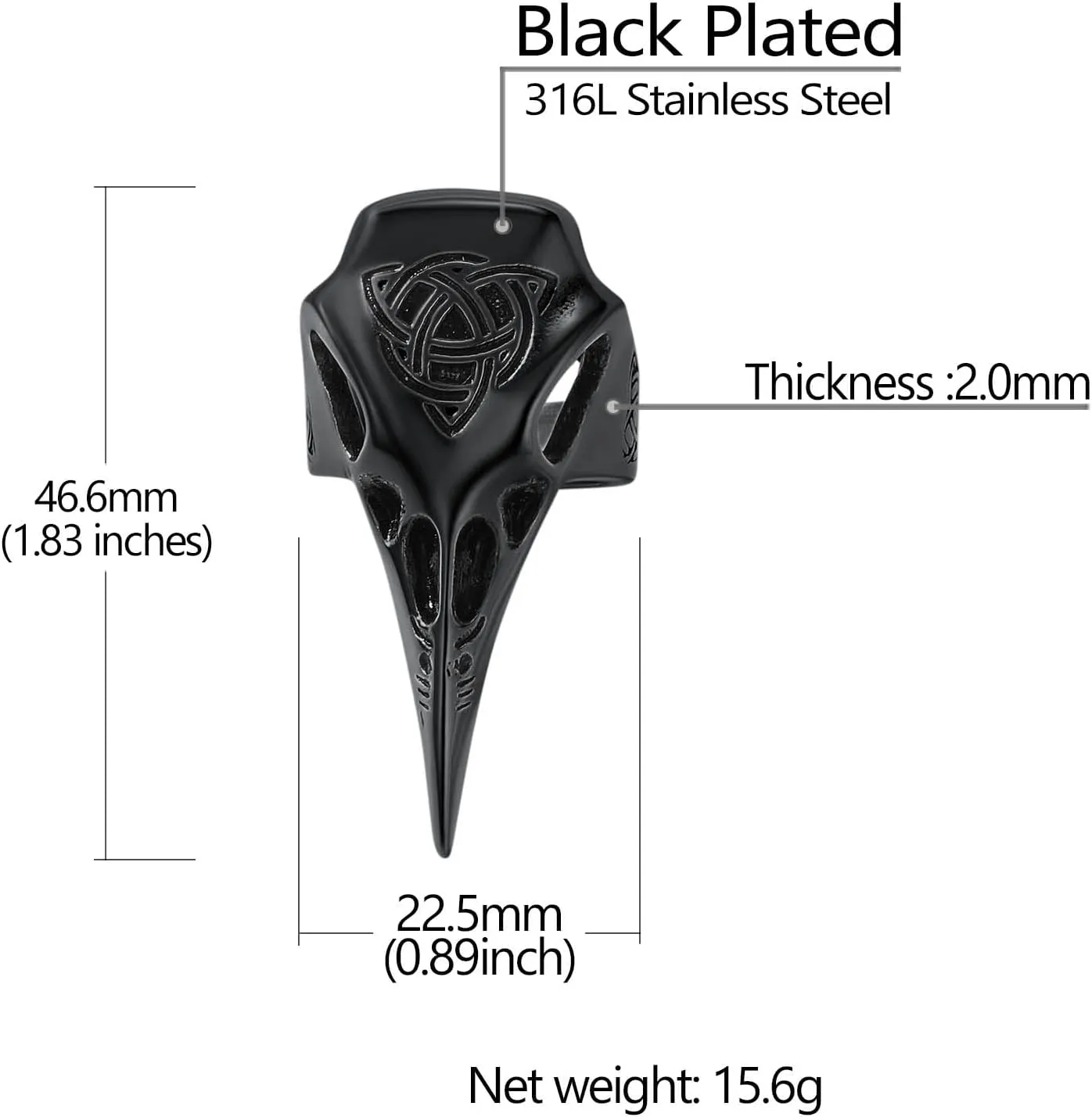 Richsteel Stainless Steel Viking Raven Crow Skull Ring for Men Women Gothic Norse Protection Jewelry(with Gift Box)