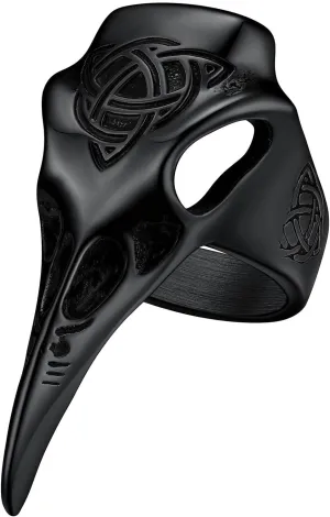 Richsteel Stainless Steel Viking Raven Crow Skull Ring for Men Women Gothic Norse Protection Jewelry(with Gift Box)
