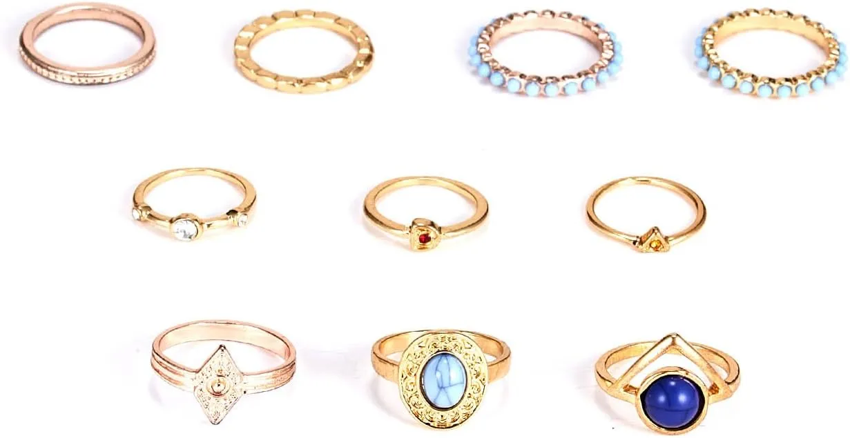 RINHOO FRIENDSHIP 10PCS Bohemian Retro Vintage Crystal Joint Knuckle Finger Rings Sets