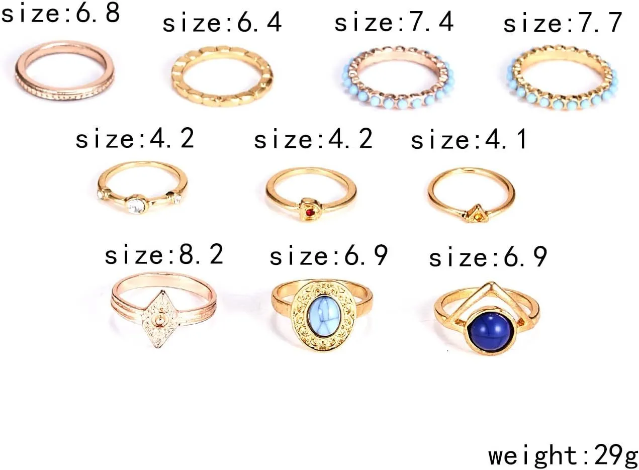 RINHOO FRIENDSHIP 10PCS Bohemian Retro Vintage Crystal Joint Knuckle Finger Rings Sets