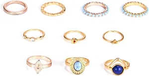 RINHOO FRIENDSHIP 10PCS Bohemian Retro Vintage Crystal Joint Knuckle Finger Rings Sets