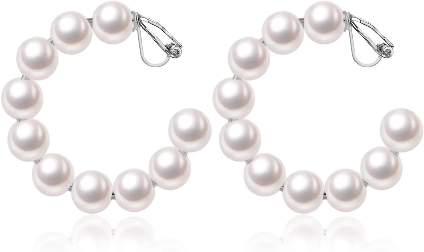Ritach Clip on Earrings for Women 14K Gold Silver Plated Hoop Pearl Earrings Minimalist Jewelry for Women