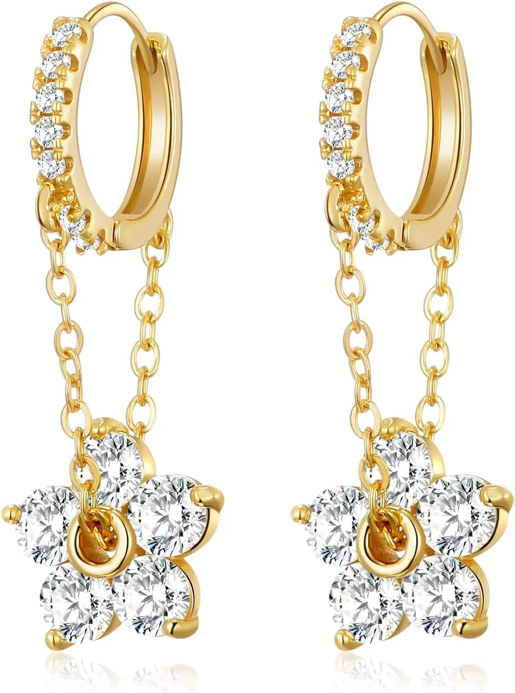 Ritach Gold Chain Earrings for Women Trendy Dainty 925 Sterling Silver Post 14k Gold Plated Chain Tassel Dangle Hoop Earrings for Gifts