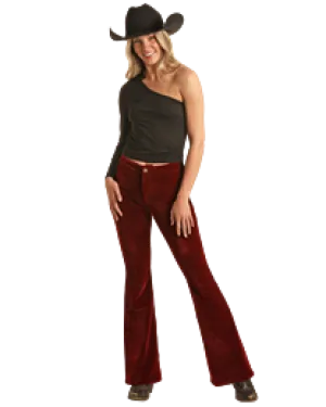 Rock & Roll Denim Women's Red Garnet Velvety Corduroy Flare Leg Jeans