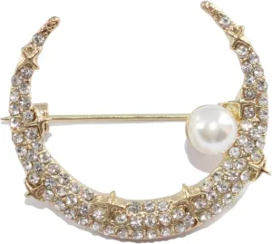 ROFARSO Moon Brooch Pins for Women Crescent Fashion Jewelry with Rhinestone Crystal & Freshwater Pearl, Accessory for Party Wedding Gift, Gift for Women Girl