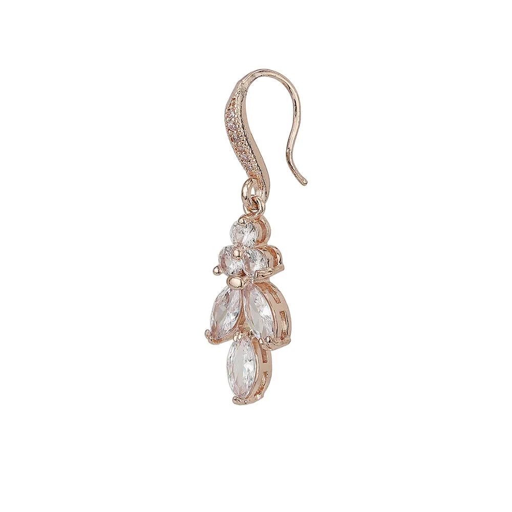 Rose Gold - Plated Cz Studded Contemporary Drop Earrings