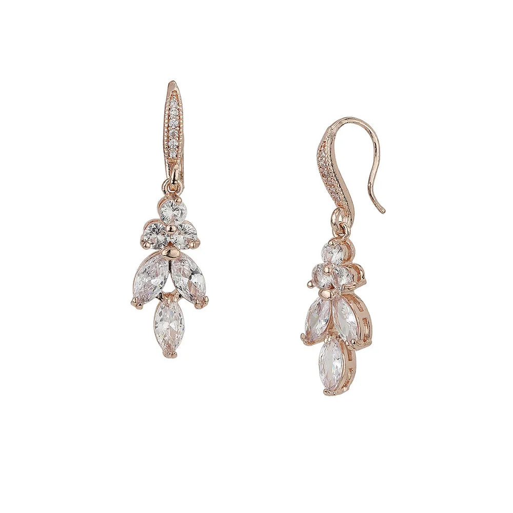 Rose Gold - Plated Cz Studded Contemporary Drop Earrings