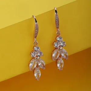 Rose Gold - Plated Cz Studded Contemporary Drop Earrings