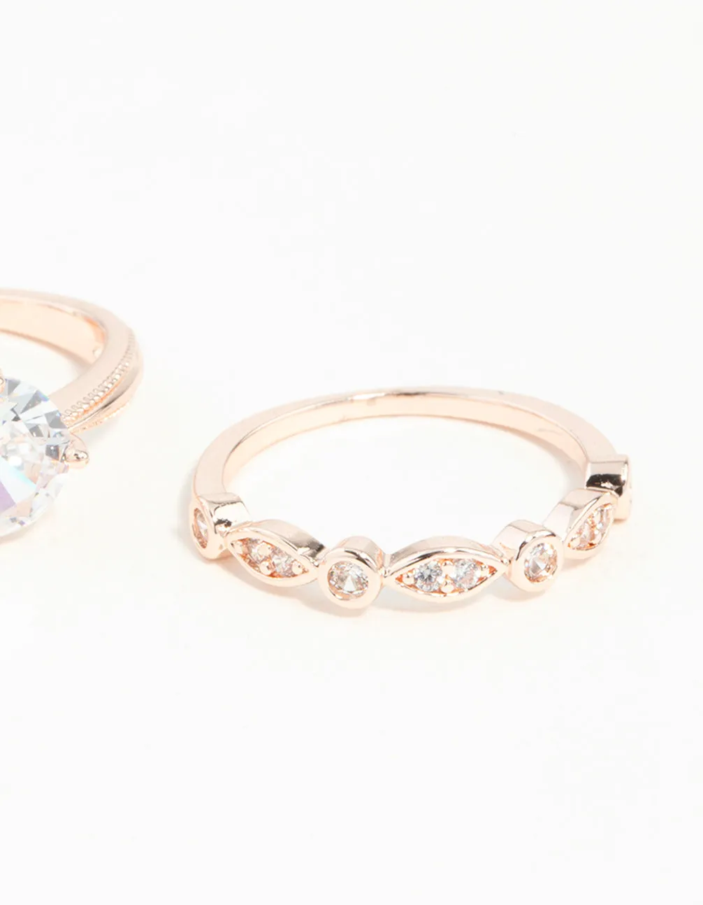 Rose Gold Round Stone Triple Band Ring