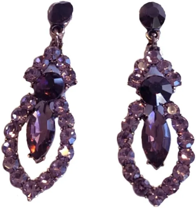 Rose Gold Tone Tone Art Deco Antique Vintage Retro Style Lavender Purple Lilac Amethyst Rhinestone Clip-On Earrings