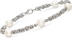Ross-Simons 7mm Cultured Pearl Byzantine Station Bracelet in Sterling Silver