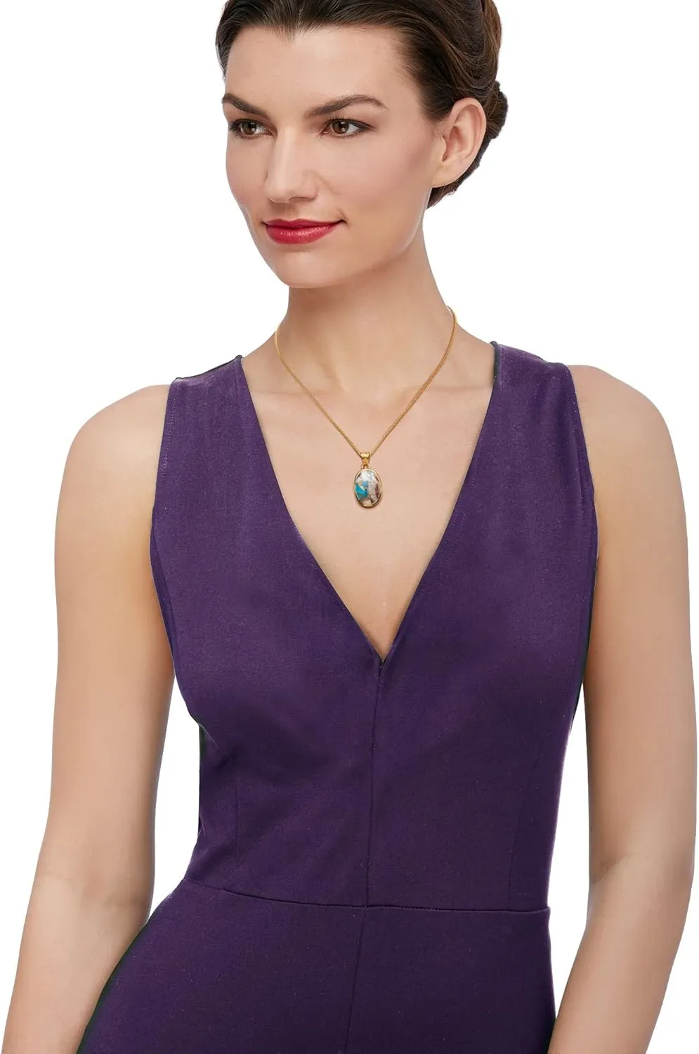 Ross-Simons Oval Kingman Turquoise Pendant Necklace in 18kt Gold Over Sterling