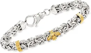 Ross-Simons Sterling Silver Byzantine Bracelet With 14kt Yellow Gold Bumblebee and Bar Stations