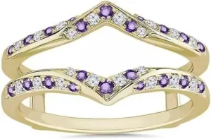 Round Cut Purple Amethyst & Diamond 14K Yellow Gold Finish 925 Sterling Silver Double Infinity Engagement Wedding Enhancer Wrap Ring Guard for Women's