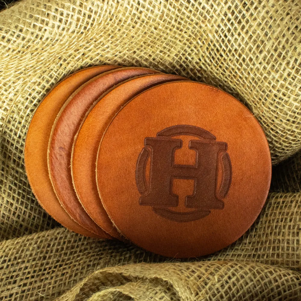 Round Leather Coasters - Set of 4