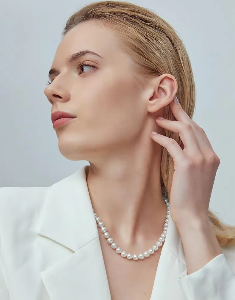 Round White Simulated Shell Pearl Necklace 16"-24" Length Unisex Pearl Strand for Women and Men