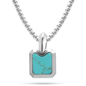 RTZN Turquoise Necklace for Men  Premium Mens Small Square Pendant with Stainless Steel Box Chain 22" Inch   2" Extension - Mens Turquoise Necklace