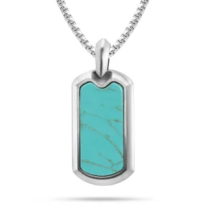 RTZN Turquoise Necklace for Men  Premium Mens Turquoise Necklace Dog Tag Pendant with Stainless Steel Box Chain 22" Inch   2" Extension - Mens Western Necklace
