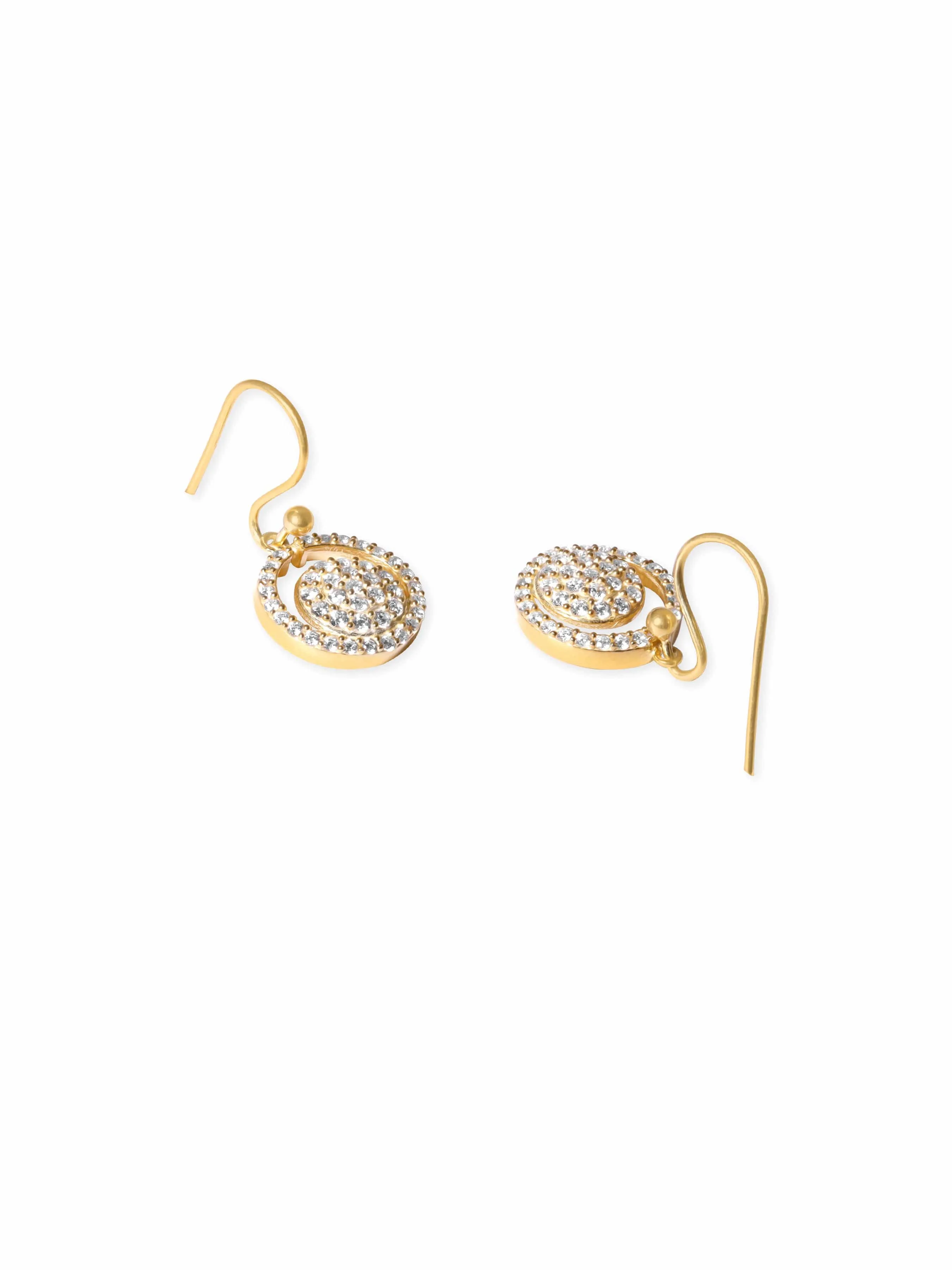 Rubans Silver 22K Gold Plated 925 Sterling Silver Pave Zirconia Studded Drop Dangle Earrings