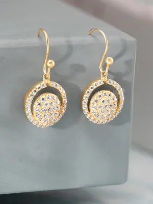 Rubans Silver 22K Gold Plated 925 Sterling Silver Pave Zirconia Studded Drop Dangle Earrings