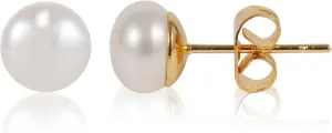 S925 Sterling Silver Plated Gold Pearl Earrings Studs,Handpicked AAA 14K Gold Plated Freshwater Cultured Stud Pearl Earrings,Fashion Jewelry Gift For Women