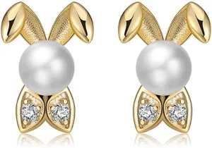 S925 Sterling Silver with Gold Plated Cute Animal Bunny Rabbit Stud Earrings for Women Easter Gift