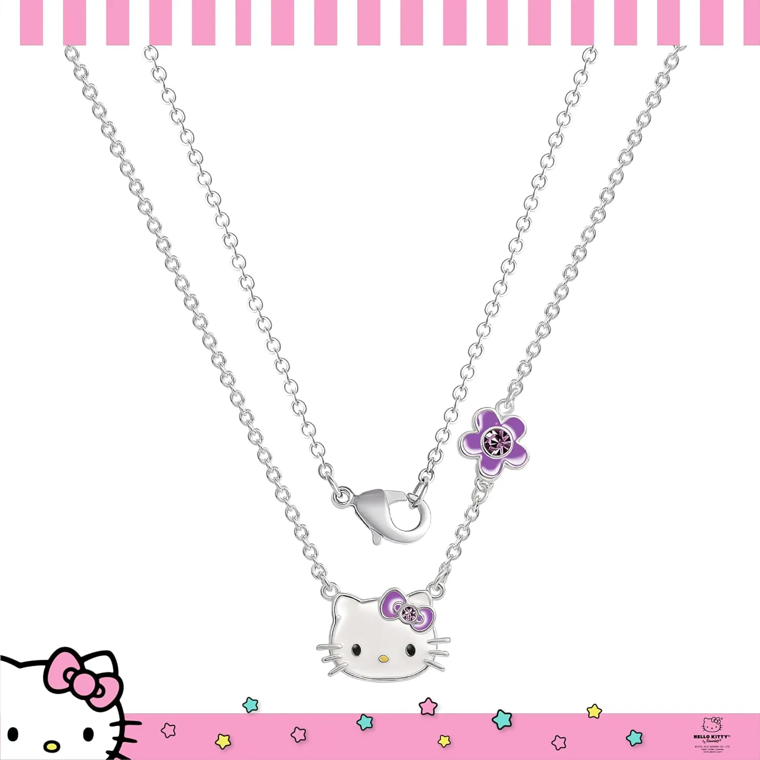 SALLY ROSE Sanrio Hello Kitty Birthstone Necklace 18" - Silver Plated Hello Kitty Necklace with Birthstone Officially Licensed