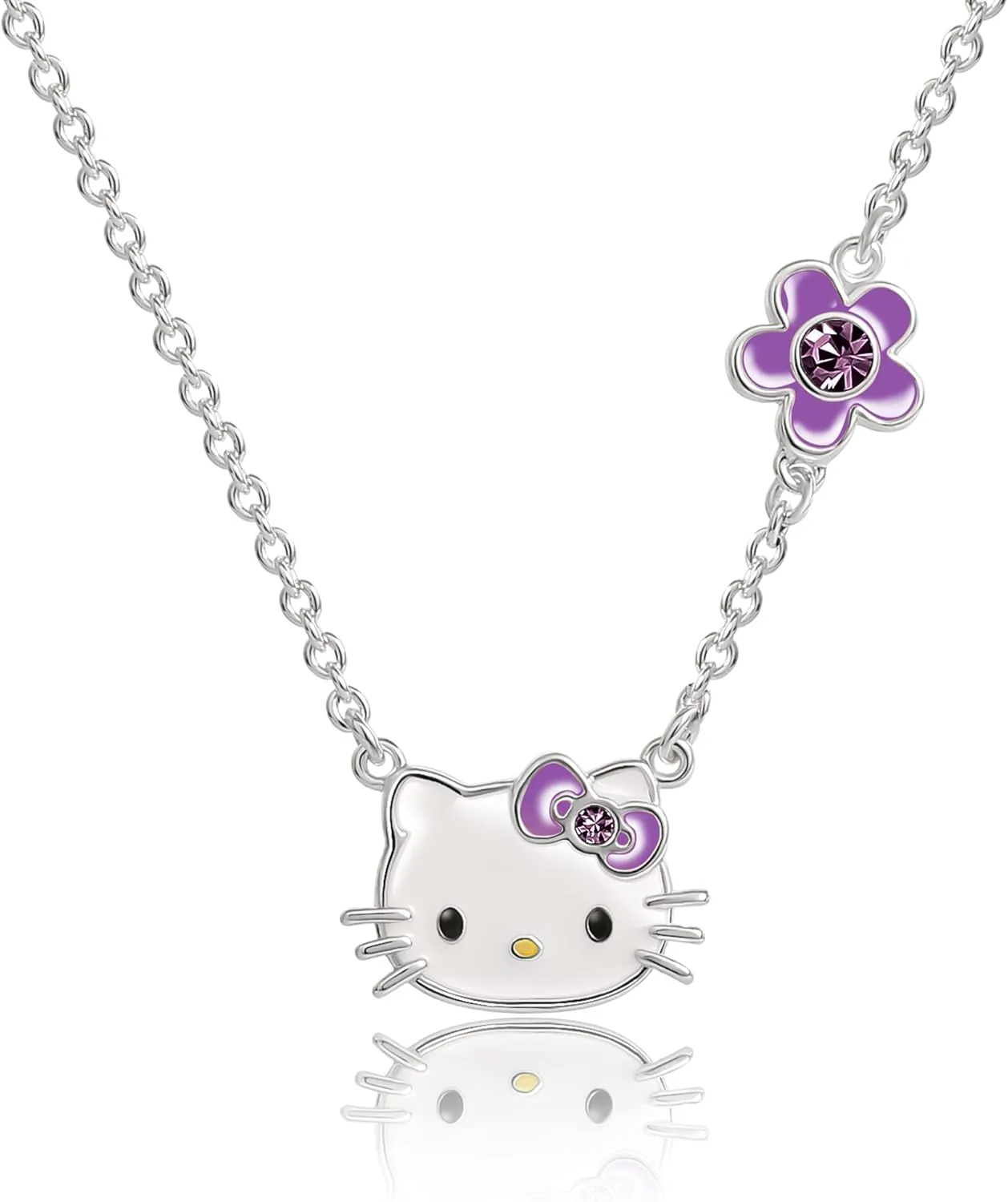 SALLY ROSE Sanrio Hello Kitty Birthstone Necklace 18" - Silver Plated Hello Kitty Necklace with Birthstone Officially Licensed