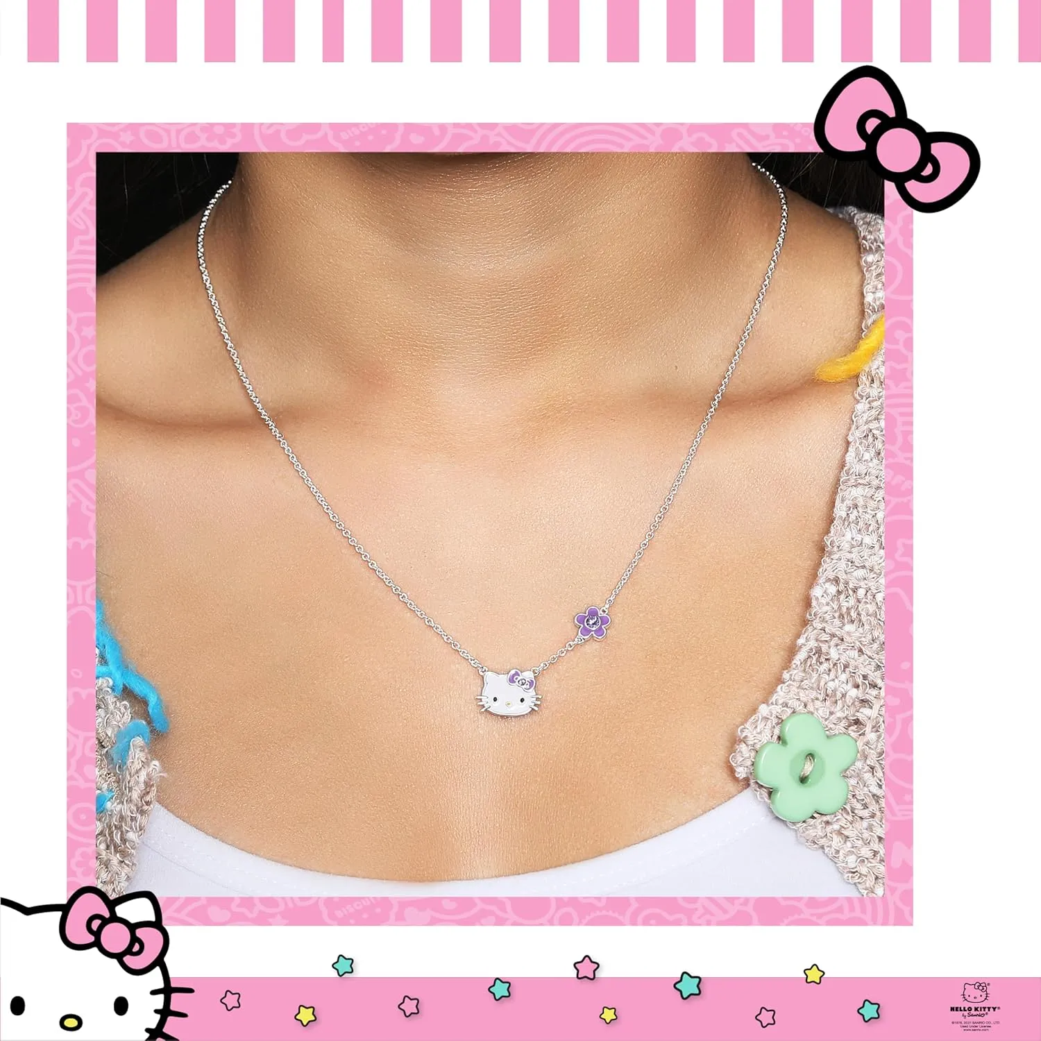 SALLY ROSE Sanrio Hello Kitty Birthstone Necklace 18" - Silver Plated Hello Kitty Necklace with Birthstone Officially Licensed