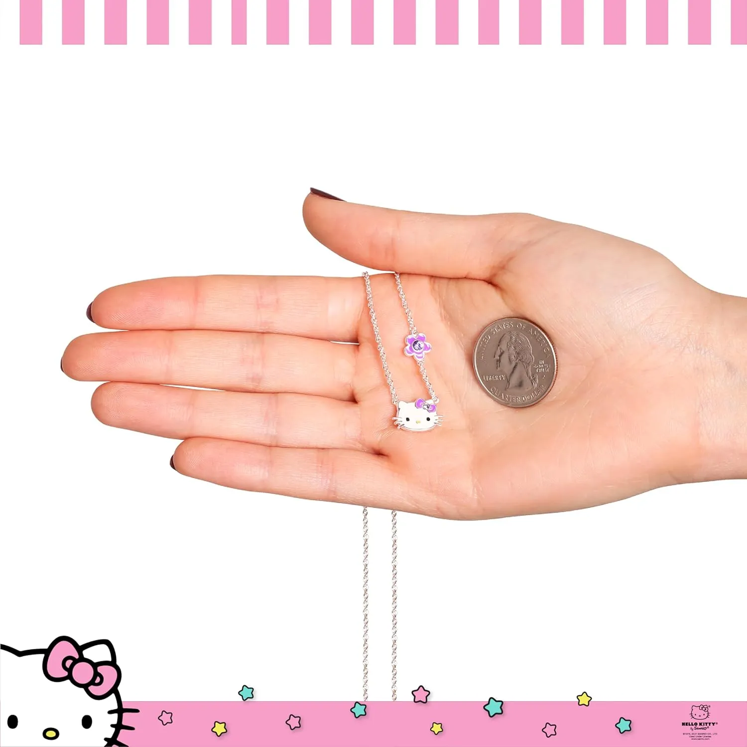 SALLY ROSE Sanrio Hello Kitty Birthstone Necklace 18" - Silver Plated Hello Kitty Necklace with Birthstone Officially Licensed