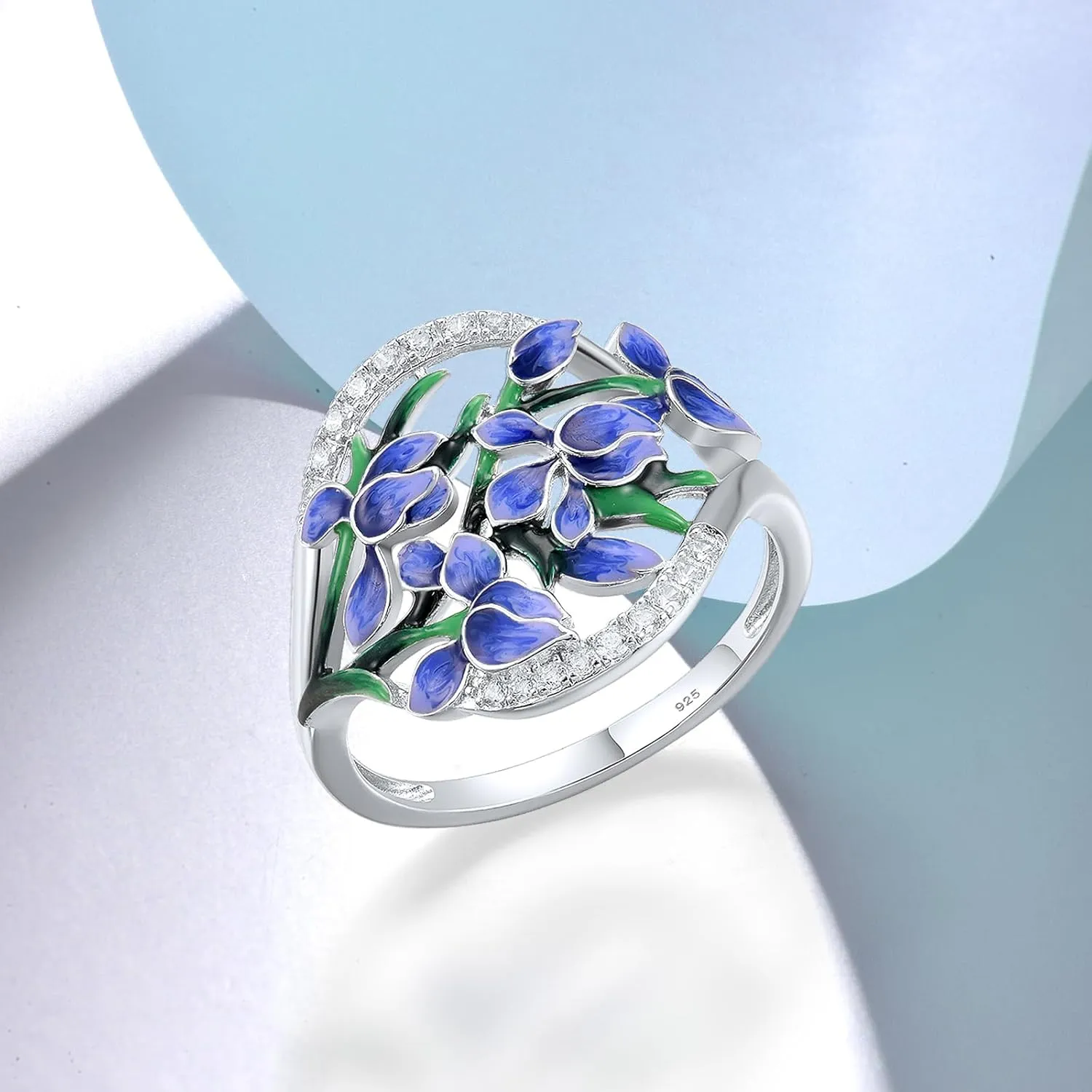 Santuzza 925 Sterling Silver Enamel Flower Ring for Women