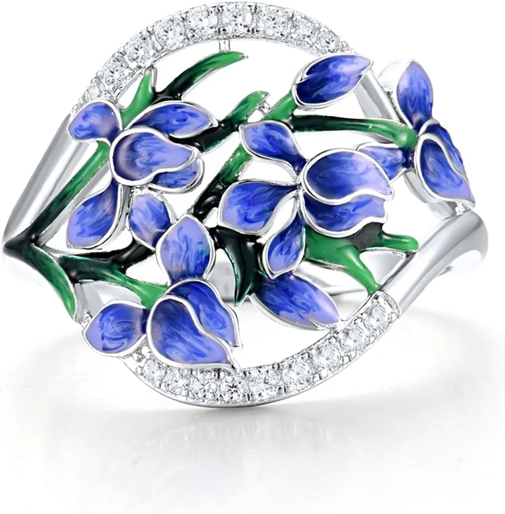 Santuzza 925 Sterling Silver Enamel Flower Ring for Women