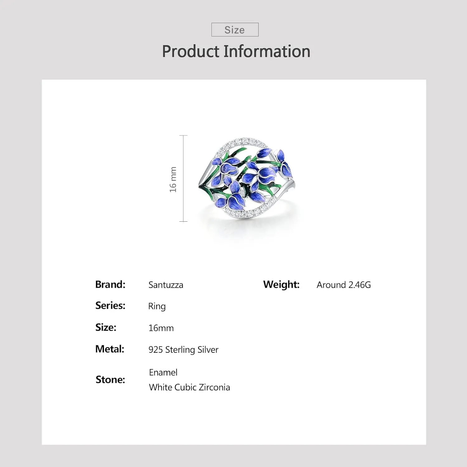 Santuzza 925 Sterling Silver Enamel Flower Ring for Women