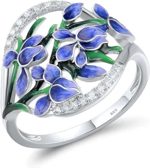 Santuzza 925 Sterling Silver Enamel Flower Ring for Women