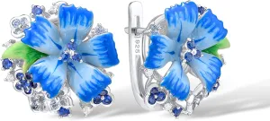 Santuzza Sterling Silver Gemstone Enamel Flower Earrings