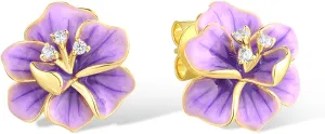 Santuzza Sterling Silver Gemstone Enamel Flower Earrings