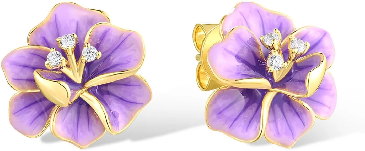 Santuzza Sterling Silver Gemstone Enamel Flower Earrings