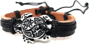 Sea Turtle Bracelet with Indian Symbols Engraved - Brown Turtle with Coqui Taino and Indian Sun