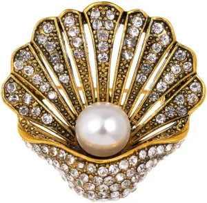 Seashell Brooch Pin White Pearl Crystal Shell Lapel Pin Vintage Clam Shell Badges Women Men Suit Coat Jewelry Chic Dress Sweater Jacket Decors
