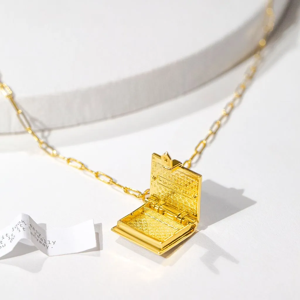 Secret Diary Book Locket (Pearl) - Gold