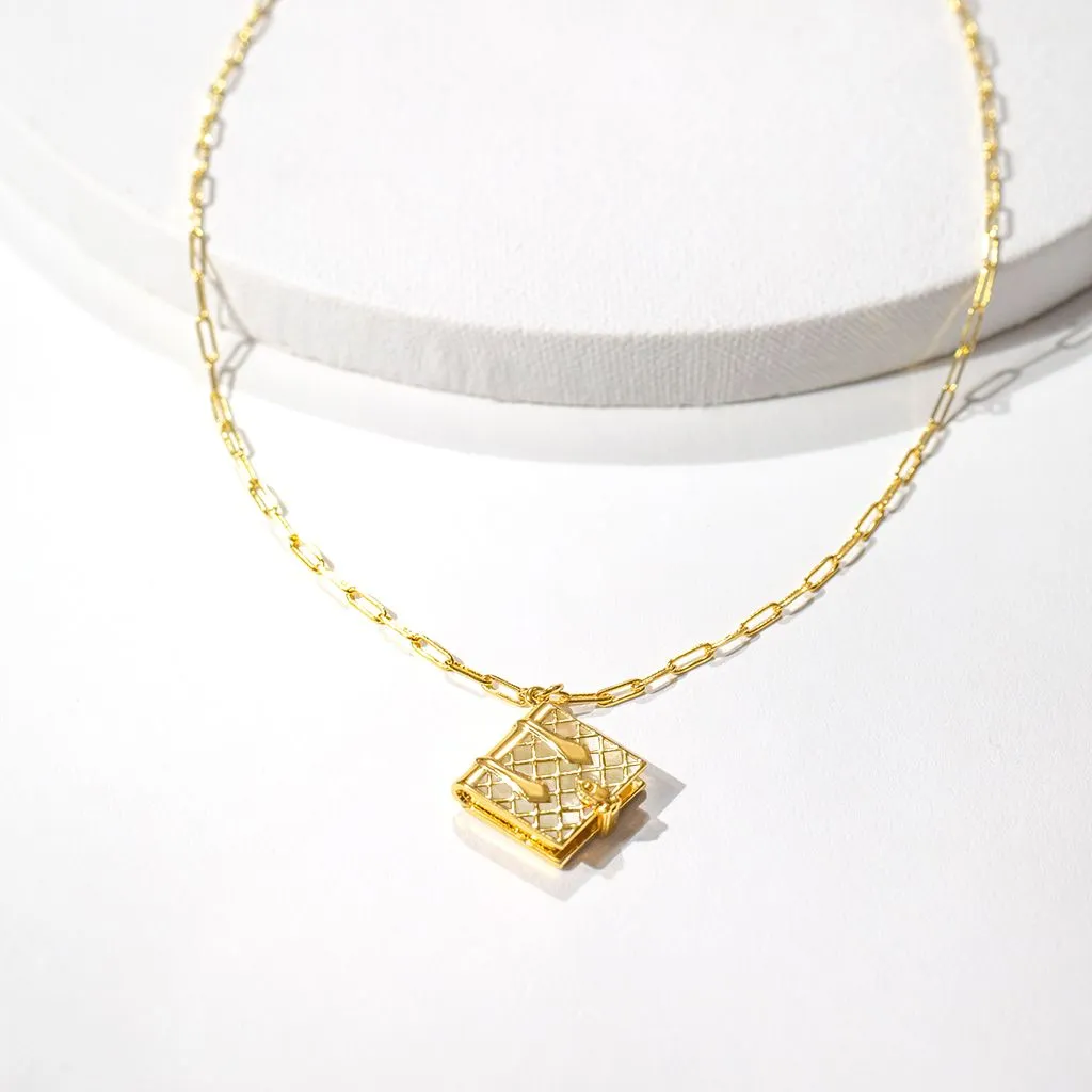Secret Diary Book Locket (Pearl) - Gold