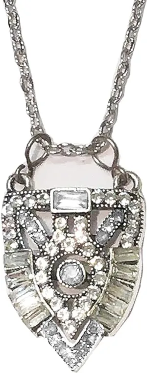 Secret for Longevity Art Deco Vintage Antique Flapper Gatsby Style Wedding Bridal Clear Rhinestone Geometric Pendant Necklace