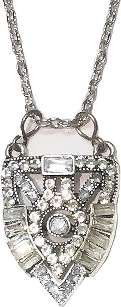 Secret for Longevity Art Deco Vintage Antique Flapper Gatsby Style Wedding Bridal Clear Rhinestone Geometric Pendant Necklace